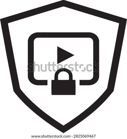 Content protection security shield icon with security protection streaming internet technology software restricted authorized multimedia cybersecurity encryption application interface