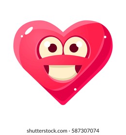 Content And Proud Emoji, Pink Heart Emotional Facial Expression Isolated Icon With Love Symbol Emoticon Cartoon Character