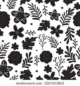 The content provided seems to represent a background pattern with a motif that includes flowers. The pattern is in a monochrome color scheme and might be suitable for fabric, clothing, or wrapping pap