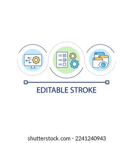 Content research and analysis loop concept icon. Data transformation abstract idea thin line illustration. Systems management. Isolated outline drawing. Editable stroke. Arial font used