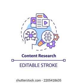 Content research concept icon. Identify business trends. AI in marketing abstract idea thin line illustration. Isolated outline drawing. Editable stroke. Arial, Myriad Pro-Bold fonts used