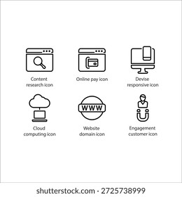 Inhaltsrecherche, Online-Bezahlung, Reaktionsschnelles Entwickeln, Cloud-Computing, Website-Domäne, Engagement-Kunde, Symbol