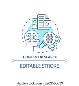 Content research turquoise concept icon. Identify business trends. AI in marketing abstract idea thin line illustration. Isolated outline drawing. Editable stroke. Arial, Myriad Pro-Bold fonts used
