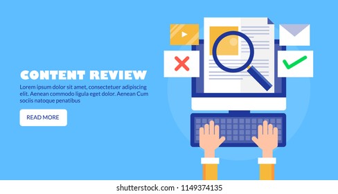 Content review, content approval and rejection, content monitoring flat design vector concept