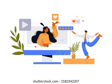 Content Review concept. Feedback, audience engagement, content reviews and rating and communication. Creative writing for blog, copywriting. Flat vector illustration