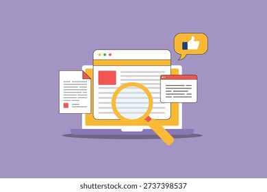 Content Review and SEO Analysis Illustration with Magnifying Glass and Web Pages