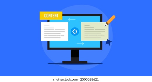 Content rewrite, Content writing, Proof reading, Blog content development, Writing articles for website - vector illustration with icons