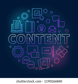 Content round outline vector colorful illustration on dark background