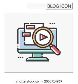 Content searching color icon. Content plan. Blogging and broadcasting. Internet community. Content Management. Freelance. Creative of commercial writing. Isolated vector illustration