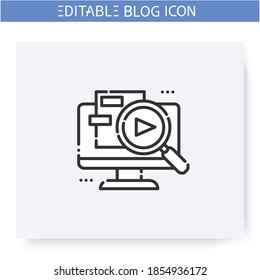 Content searching icon. Content plan. Blogging and broadcasting. Internet community. Content Management. Freelance. Creative of commercial writing. Isolated vector illustration. Editable stroke 