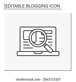 Content searching line icon. Content plan. Popular web page with post. Blogging and broadcasting. Internet community. Blogging concept. Isolated vector illustration. Editable stroke