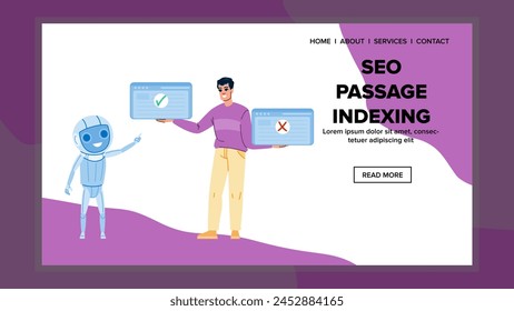 content seo passage indexing vector. google algorithm, keywords website, visibility traffic content seo passage indexing web flat cartoon illustration