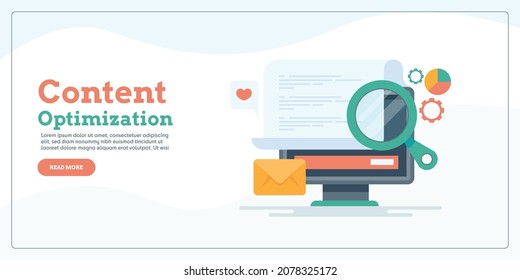 Content SEO, Website optimization, Content marketing, Email, Social media marketing - flat design vector landing page template with icons