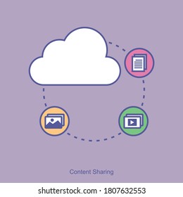 Content sharing concept icon. Blogging, vlogging, cloud computing vector illustration. Social media. 