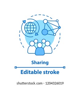 Content sharing concept icon. Networking idea thin line illustration. Social media. Online community. Vector isolated outline drawing. Editable stroke