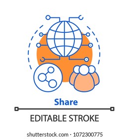 Content sharing concept icon. Social networks idea thin line illustration. Vector isolated outline drawing. Editable stroke
