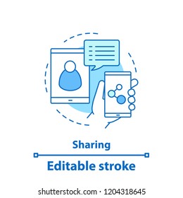 Content sharing concept icon. Social media idea thin line illustration. Messenger. Online communication. Vector isolated outline drawing. Editable stroke