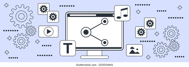 Content sharing flat contour style vector concept illustration
