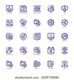 Pacote de ícones de Compartilhamento de Conteúdo para seu site, celular, apresentação e design de logotipo. Ícone de compartilhamento de conteúdo design de gradiente básico de linha. Ilustração de gráficos vetoriais e traçado editável.