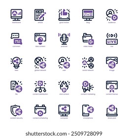 Content Sharing icon pack for your website, mobile, presentation, and logo design. Content Sharing icon dual tone design. Vector graphics illustration and editable stroke.