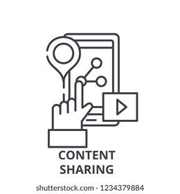 Content sharing line icon concept. Content sharing vector linear illustration, symbol, sign