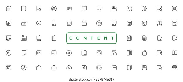 content simple concept icons set. Contains such icons as vector image, media, video, social content and more, can be used for web, logo, UIUX
