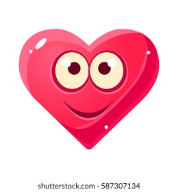 Content Smiling Emoji, Pink Heart Emotional Facial Expression Isolated Icon With Love Symbol Emoticon Cartoon Character