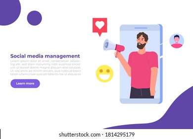 Content SMM manager strategy processes concept. Flat vector illustration.