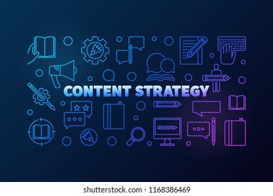 Content Strategy colorful vector concept horizontal illustration on dark background
