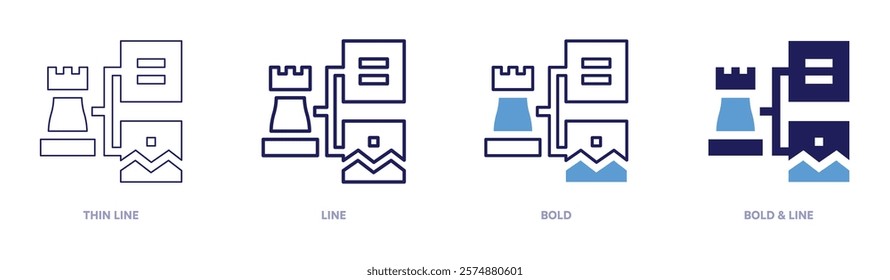 Content strategy icon in 4 different styles. Thin Line, Line, Bold, and Bold Line. Duotone style. Editable stroke.