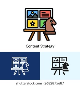 Icono de estrategia de contenido lleno de Colección con múltiples estilos