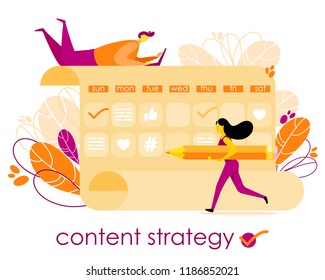 Content strategy vector illustration. Concept of content plan for social media marketing advertising, blogging, media planning, promotion in social network in flat style