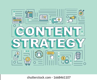 Content Strategy Word Concepts Banner. Trendy SMM Techniques In Digital Marketing. Infographics With Linear Icons On Green Background. Isolated Typography. Vector Outline RGB Color Illustration