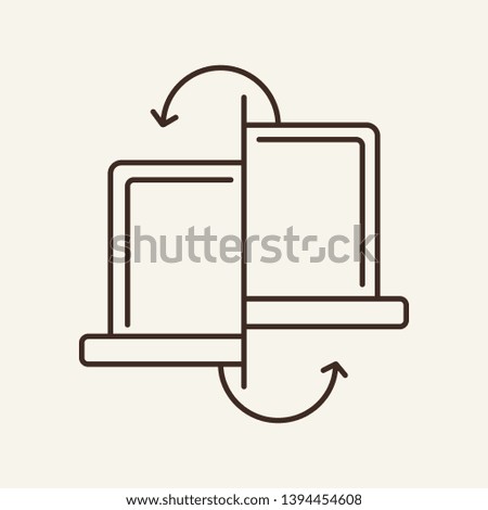 Content syncing line icon. Computer, upload, access. Network concept. Can be used for topics like technology, database, connection