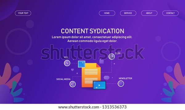 Content\
syndication, sharing content, publication, viral marketing, flat\
design vector conceptual banner with\
icons