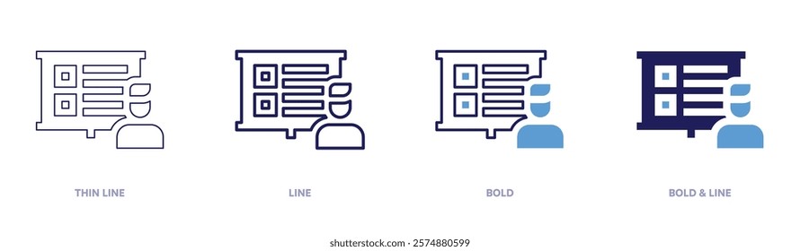 Content tactics icon in 4 different styles. Thin Line, Line, Bold, and Bold Line. Duotone style. Editable stroke.