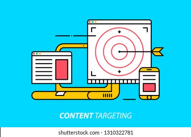 Content targeting. Colorful illustration on bright cyan background. Modern outline style. 
