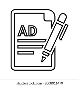 Content, text, ad outline icon. Line art vector.