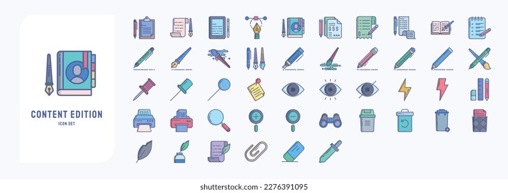 Content text edition icon set, including icons like Pencil, Brush, Pen, Document and more
