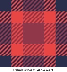 Content texture plaid tartan, best background vector textile. Warm check fabric seamless pattern in red and dark colors palette.