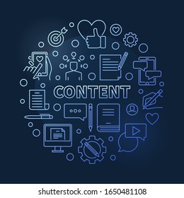 Content vector blue round concept outline illustration on dark background