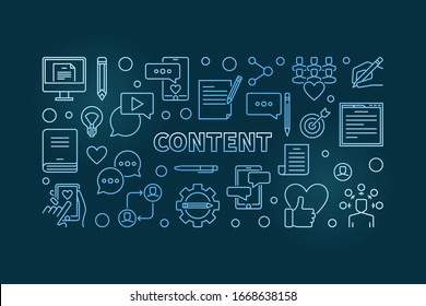 Content vector concept blue modern linear horizontal illustration or banner