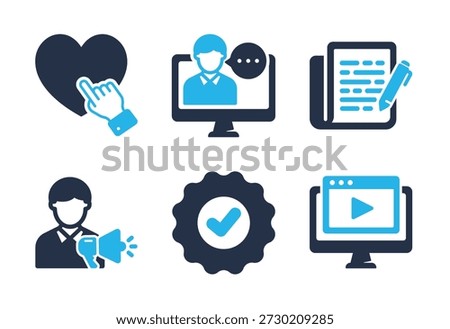 Content Verification and Engagement icon set. Solid glyph series icons
