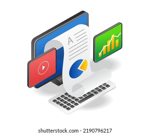 Content video analysis data in isometric and flat illustration