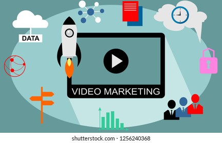 Video Contenido del marketing. Concepto Vector de diseño plano.