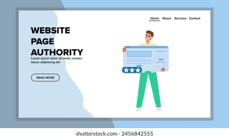 content website page authority vector. domain trust, links quality, traffic optimization content website page authority web flat cartoon illustration