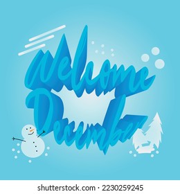 content "welcome december", winter, blue and white