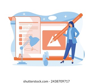 Content writer, article or newspaper creation, bullet journalist, publishing editor, news update, work business and marketing concepts. flat vector modern illustration 