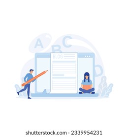 Content writer. Blog articles creation concept, freelance work business and marketing, flat vector modern illustration