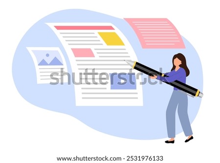 Content writer. Blog articles creation concept. freelance work creative online blog image with pen.